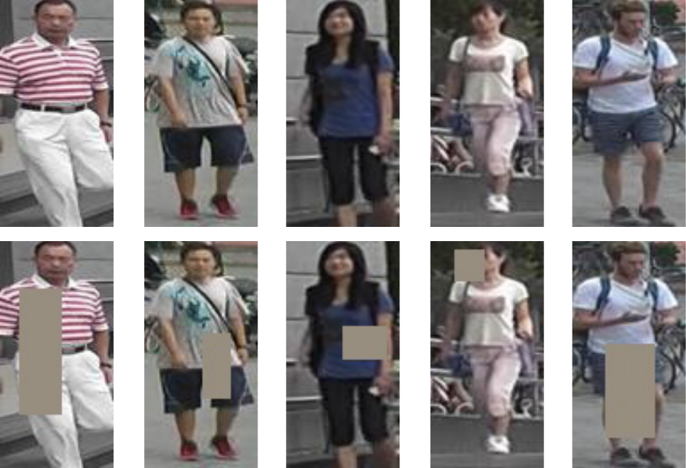 Sampled examples of random erasing augmentation